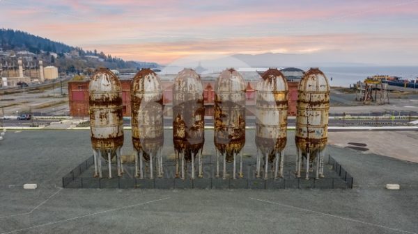 Waypoint Park Grain Silos at Sunset - Northwest Stock Images